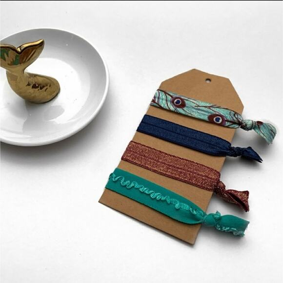 Set of 4 peacock themed hair ties blue green brown - Picture 1 of 3